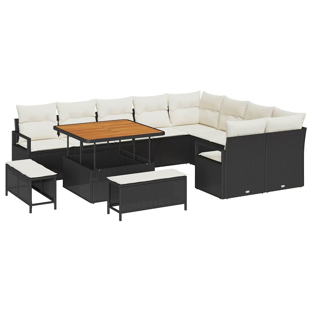 Tuin Sofa Set met kussen met opslag 12 pcs Zwart en Crème is nu te koop bij PeponiXL, paradijselijk wonen!