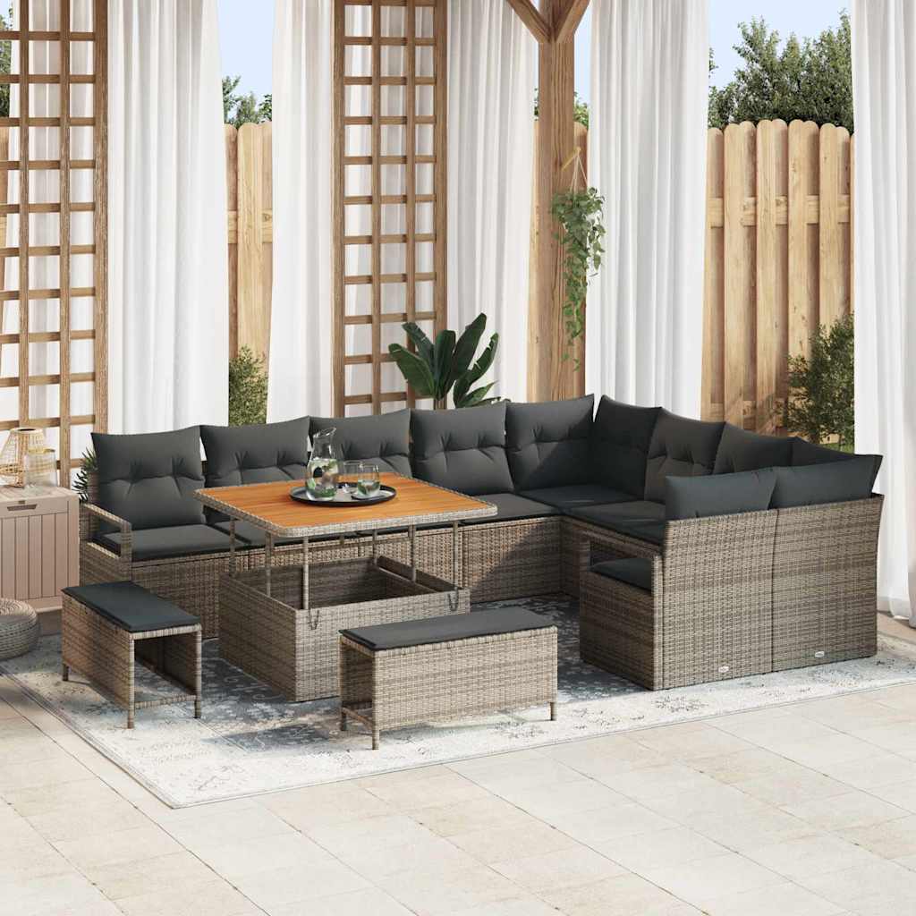 Tuin Sofa Set met kussen met opslag 12 pcs Grijs is nu te koop bij PeponiXL, paradijselijk wonen!
