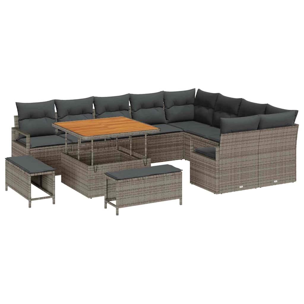 Tuin Sofa Set met kussen met opslag 12 pcs Grijs is nu te koop bij PeponiXL, paradijselijk wonen!