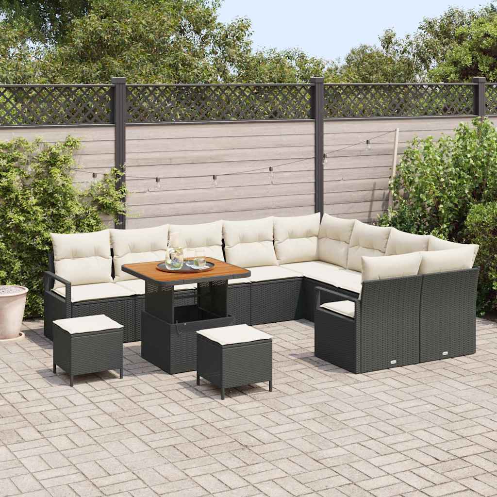 Tuin Sofa Set met kussen met opslag 12 pcs Zwart en Crème is nu te koop bij PeponiXL, paradijselijk wonen!