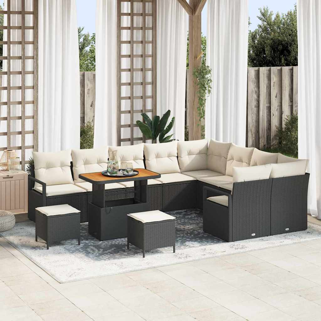 Tuin Sofa Set met kussen met opslag 12 pcs Zwart en Crème is nu te koop bij PeponiXL, paradijselijk wonen!