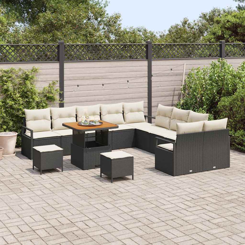 Tuin Sofa Set met kussen met opslag 13 pcs Zwart en Crème is nu te koop bij PeponiXL, paradijselijk wonen!