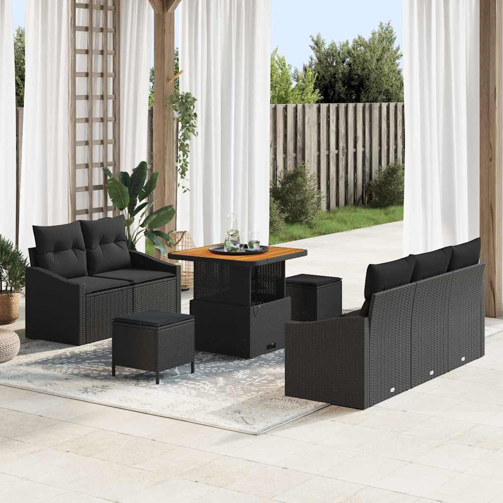 Tuin Sofa Set met kussen met opslag 8 pcs Zwart is nu te koop bij PeponiXL, paradijselijk wonen!