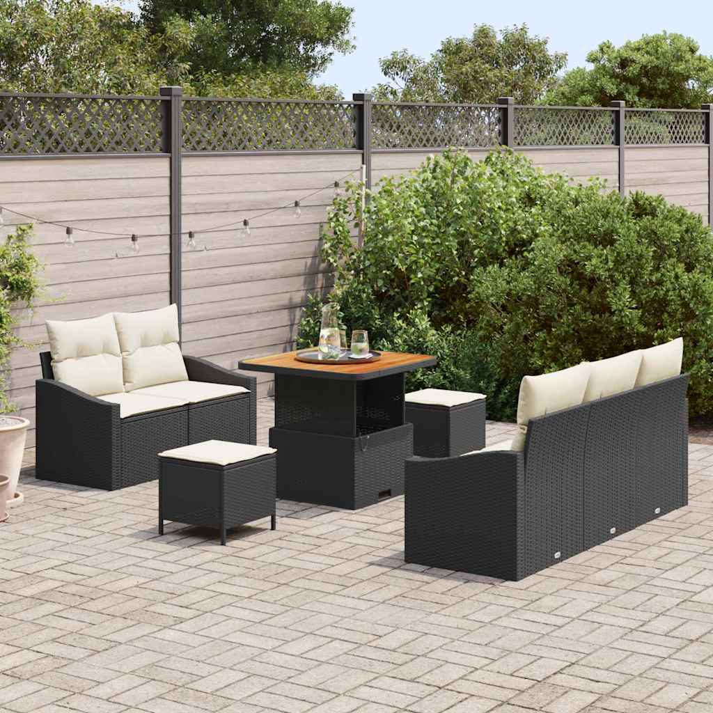 Tuin Sofa Set met kussen met opslag 8 pcs Zwart en Crème is nu te koop bij PeponiXL, paradijselijk wonen!