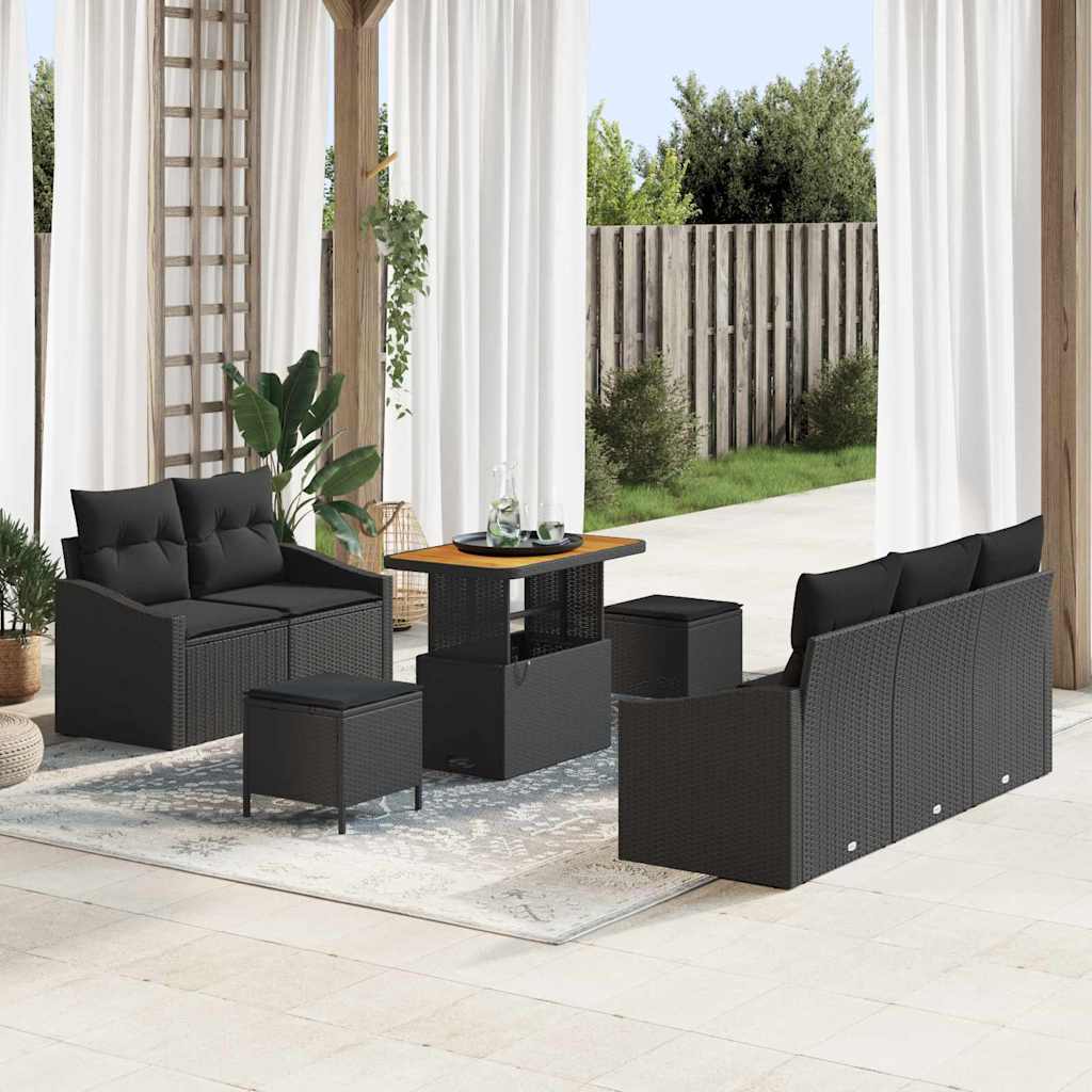 Tuin Sofa Set met kussen met opslag 8 pcs Zwart is nu te koop bij PeponiXL, paradijselijk wonen!