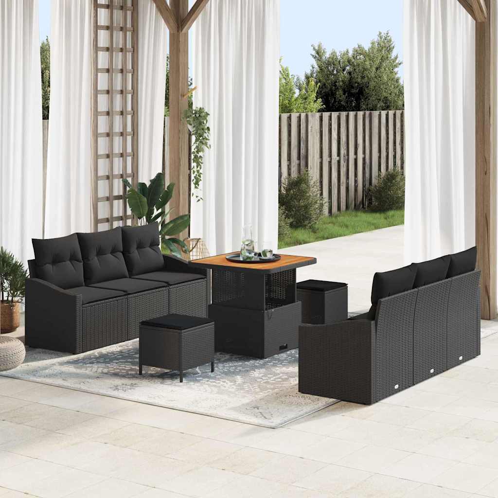 Tuin Sofa Set met kussen met opslag 9 pcs Zwart is nu te koop bij PeponiXL, paradijselijk wonen!