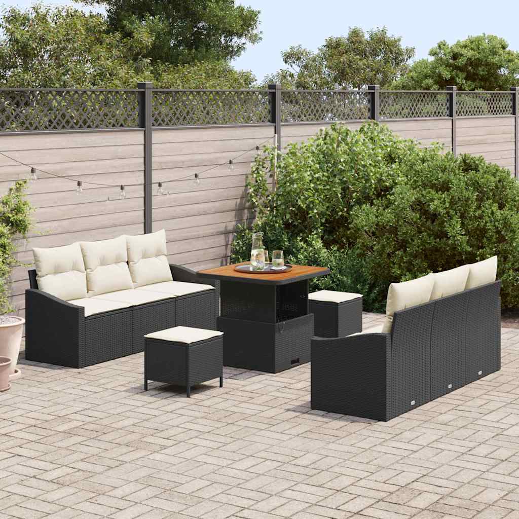 Tuin Sofa Set met kussen met opslag 9 pcs Zwart en Crème is nu te koop bij PeponiXL, paradijselijk wonen!