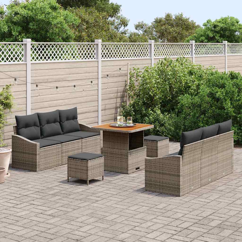 Tuin Sofa Set met kussen met opslag met kussen 9 pcs Grijs is nu te koop bij PeponiXL, paradijselijk wonen!