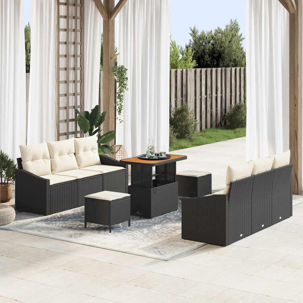 Tuin Sofa Set met kussen met opslag 9 pcs Zwart en Crème is nu te koop bij PeponiXL, paradijselijk wonen!