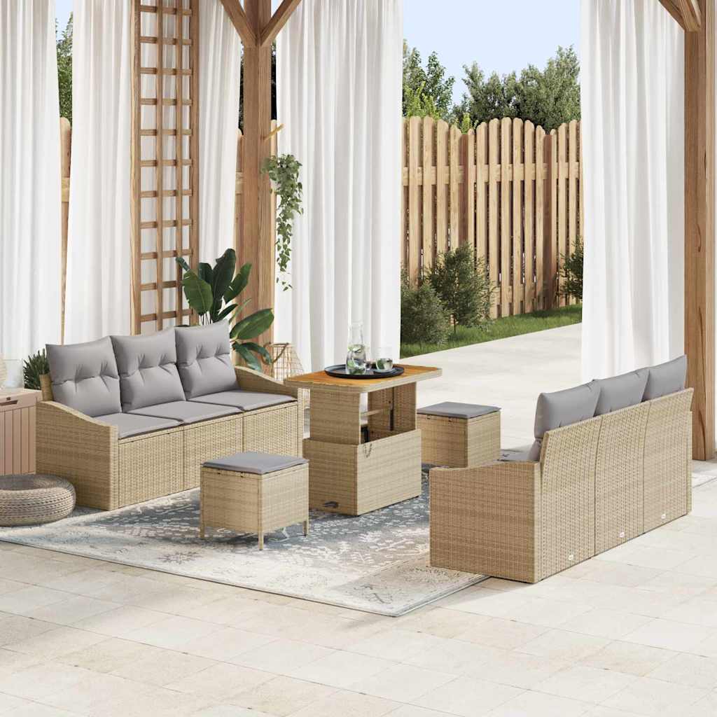Tuin Sofa Set met kussen met opslag 9 pcs Beige en Licht Grijs is nu te koop bij PeponiXL, paradijselijk wonen!