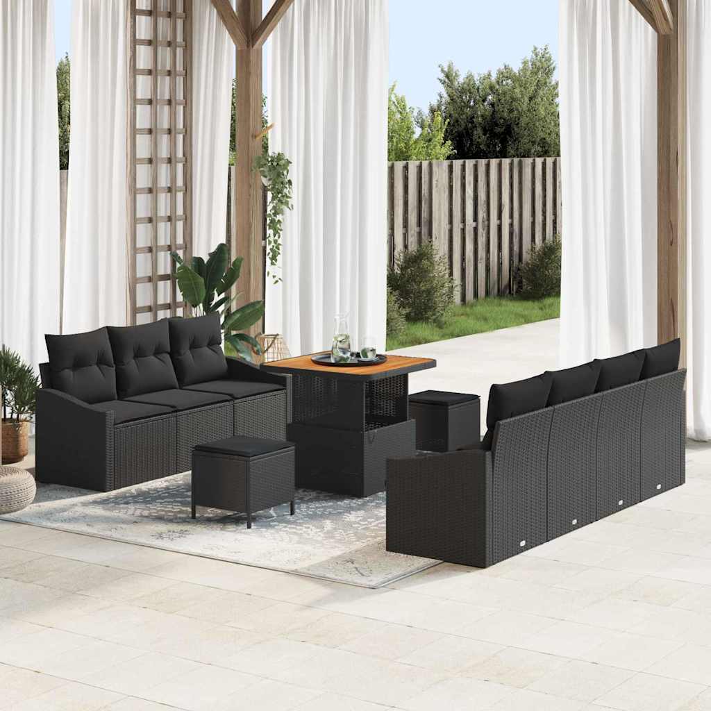 Tuin Sofa Set met kussen met opslag 10 pcs Zwart is nu te koop bij PeponiXL, paradijselijk wonen!
