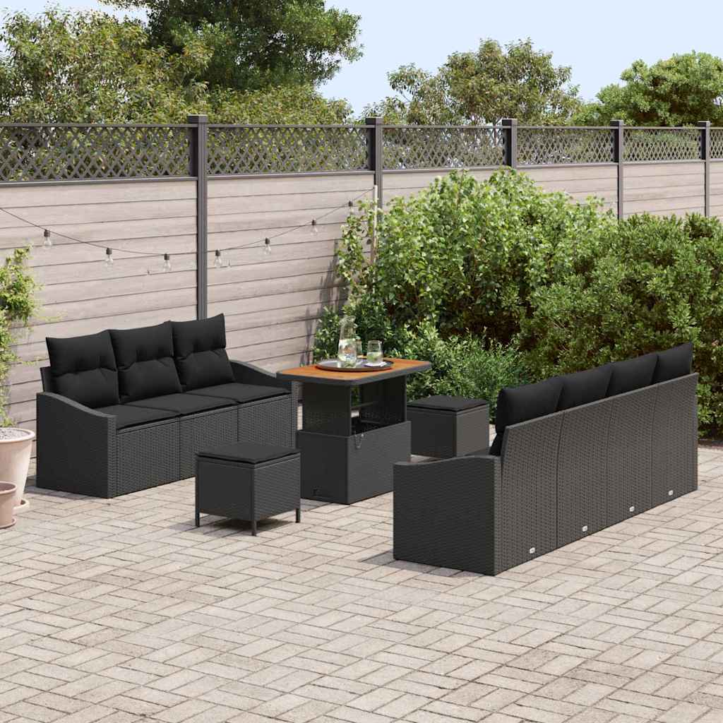 Tuin Sofa Set met kussen met opslag 10 pcs Zwart is nu te koop bij PeponiXL, paradijselijk wonen!
