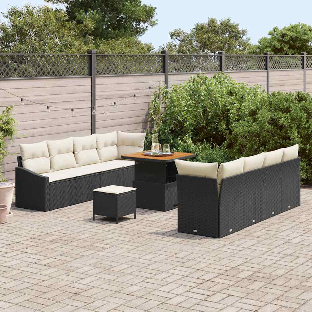 Tuin Sofa Set met kussen met opslag 11 pcs Zwart en Crème is nu te koop bij PeponiXL, paradijselijk wonen!