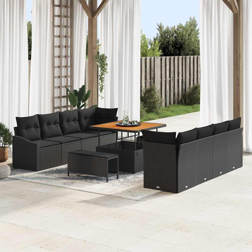 Tuin Sofa Set met kussen met opslag 11 pcs Zwart is nu te koop bij PeponiXL, paradijselijk wonen!