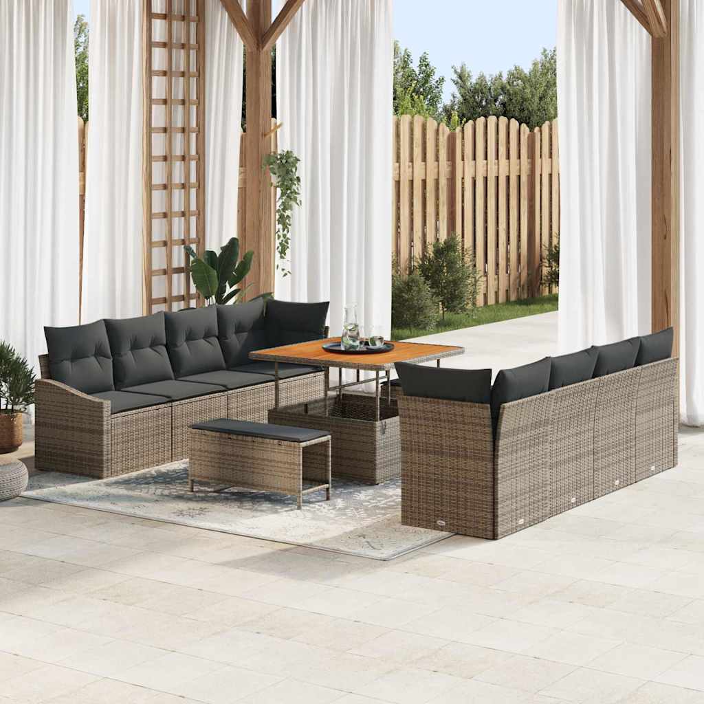 Tuin Sofa Set met kussen met opslag 11 pcs Grijs is nu te koop bij PeponiXL, paradijselijk wonen!