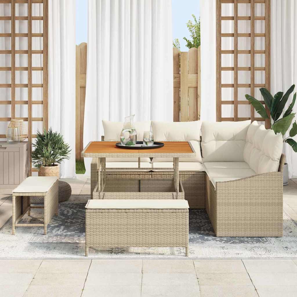 Tuinbankenset met kussen met opslag 8 pcs Beige Poly riet is nu te koop bij PeponiXL, paradijselijk wonen!