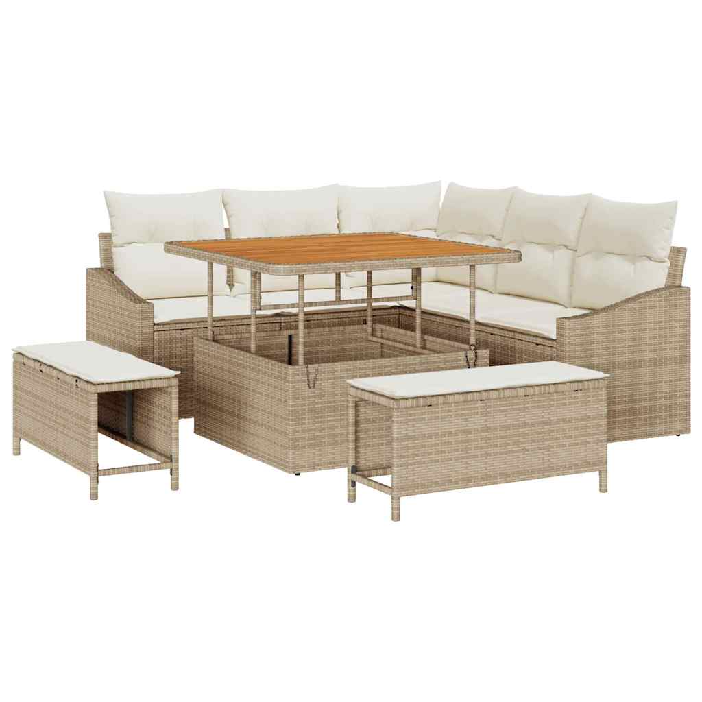 Tuinbankenset met kussen met opslag 8 pcs Beige Poly riet is nu te koop bij PeponiXL, paradijselijk wonen!