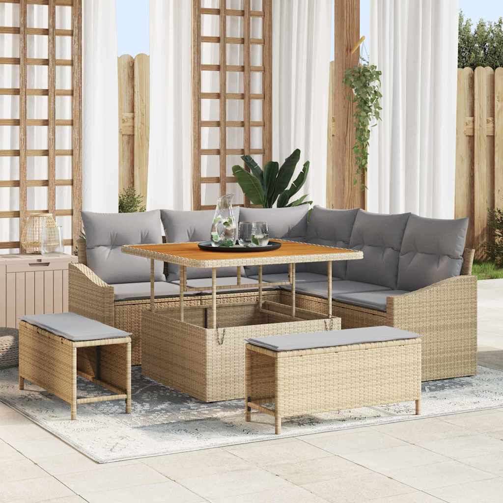 Tuinbankenset met kussen met opslag 8 pcs Beige Poly riet is nu te koop bij PeponiXL, paradijselijk wonen!