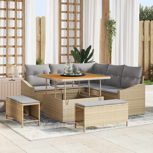 Tuinbankenset met kussen met opslag 8 pcs Beige Poly riet is nu te koop bij PeponiXL, paradijselijk wonen!