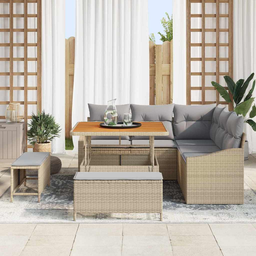 Tuinbankenset met kussen met opslag 8 pcs Beige Poly riet is nu te koop bij PeponiXL, paradijselijk wonen!