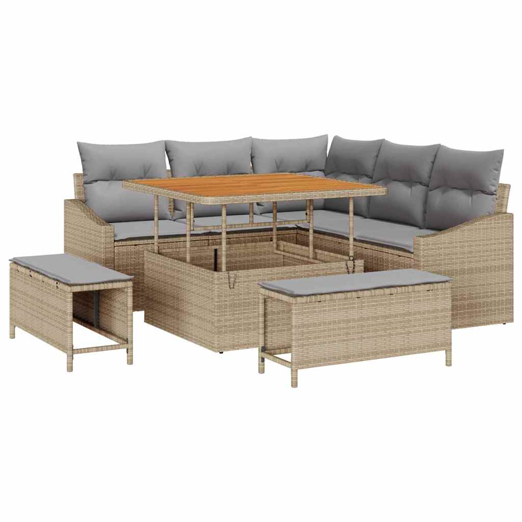 Tuinbankenset met kussen met opslag 8 pcs Beige Poly riet is nu te koop bij PeponiXL, paradijselijk wonen!