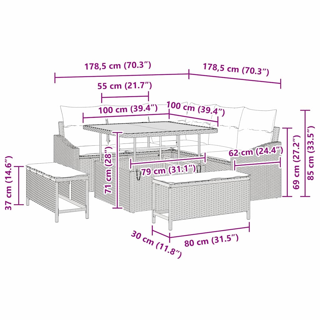 Tuinbankenset met kussen met opslag 8 pcs Grijs Poly riet is nu te koop bij PeponiXL, paradijselijk wonen!