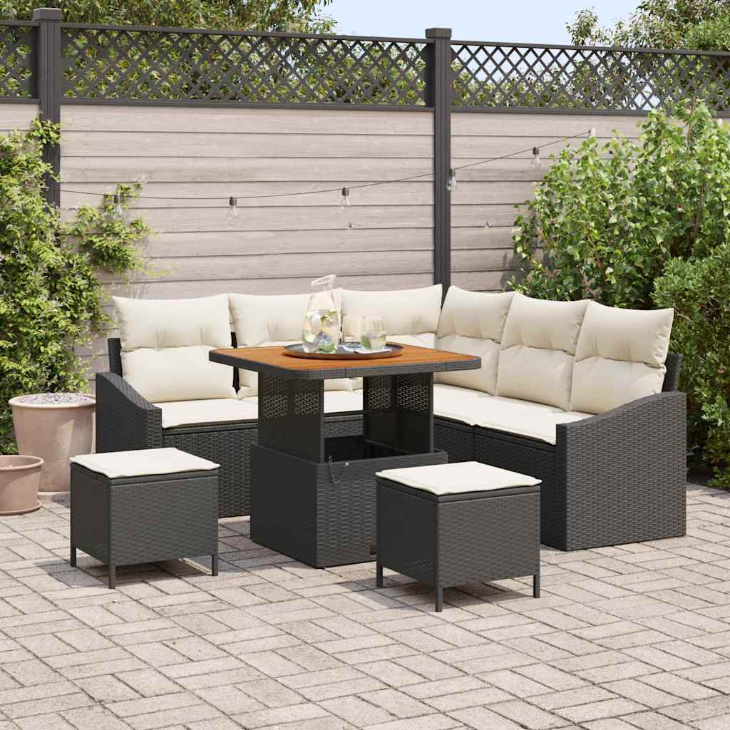Tuinbankenset met kussen met opslag 8 pcs Zwart Poly riet is nu te koop bij PeponiXL, paradijselijk wonen!