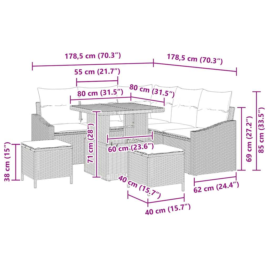 Tuinbankenset met kussen met opslag 8 pcs Beige Poly riet is nu te koop bij PeponiXL, paradijselijk wonen!