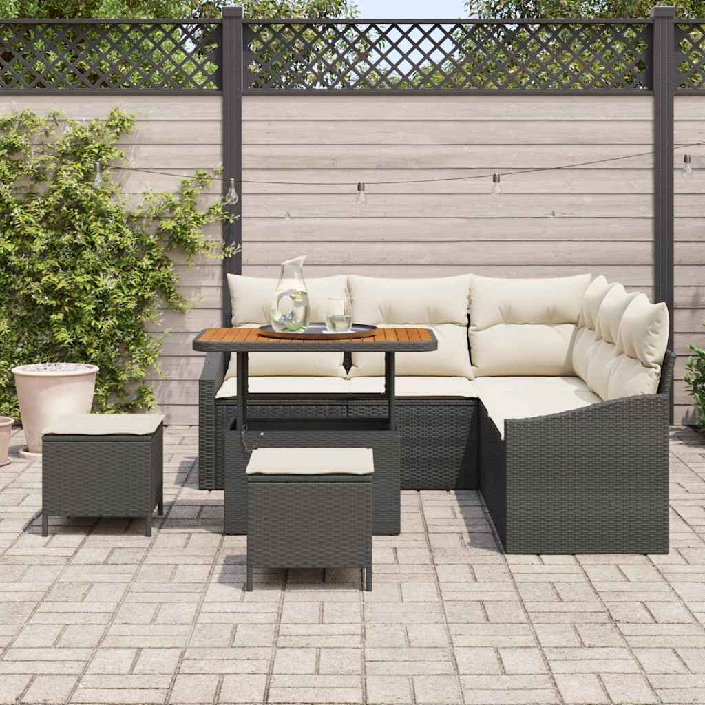 Tuinbankenset met kussen met opslag 8 pcs Zwart Poly riet is nu te koop bij PeponiXL, paradijselijk wonen!