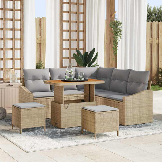 Tuinbankenset met kussen met opslag 8 pcs Beige Poly riet is nu te koop bij PeponiXL, paradijselijk wonen!