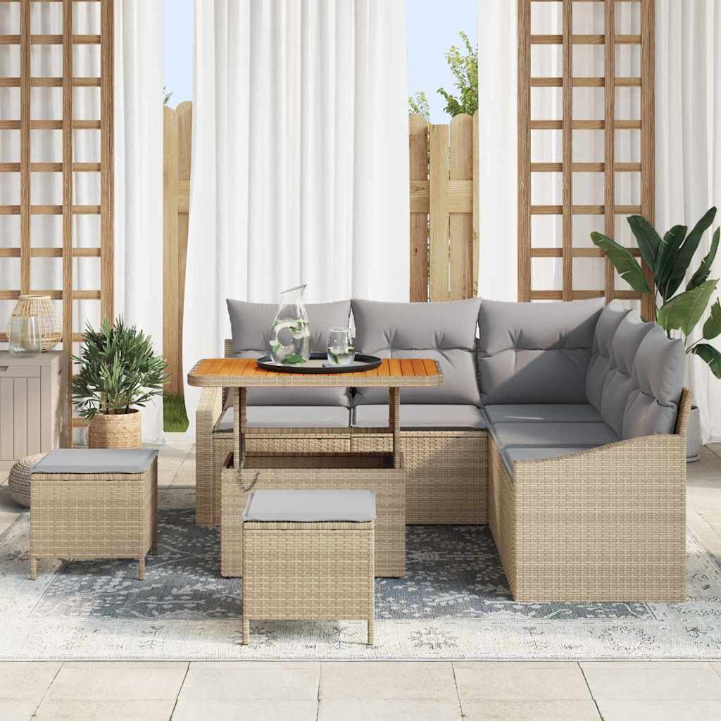 Tuinbankenset met kussen met opslag 8 pcs Beige Poly riet is nu te koop bij PeponiXL, paradijselijk wonen!