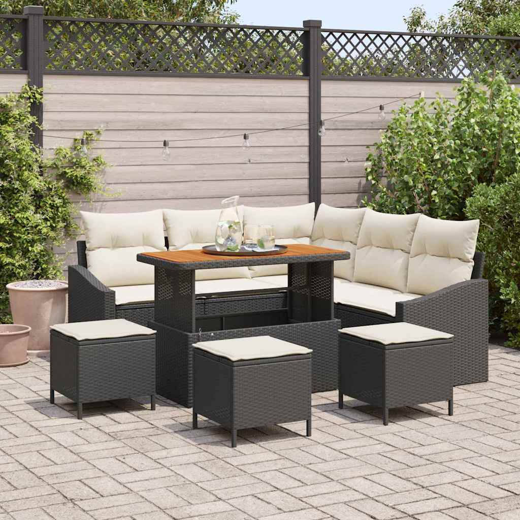 Tuinbankenset met kussen met opslag 9 pcs Zwart Poly riet is nu te koop bij PeponiXL, paradijselijk wonen!
