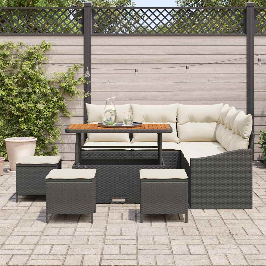 Tuinbankenset met kussen met opslag 9 pcs Zwart Poly riet is nu te koop bij PeponiXL, paradijselijk wonen!