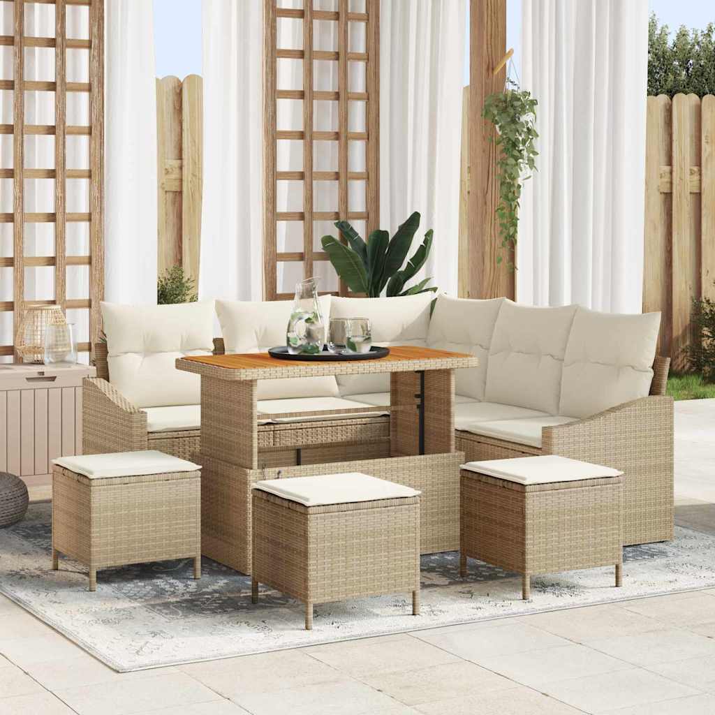 Tuinbankenset met kussen met opslag 9 pcs Beige Poly riet is nu te koop bij PeponiXL, paradijselijk wonen!
