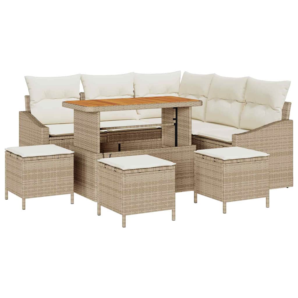 Tuinbankenset met kussen met opslag 9 pcs Beige Poly riet is nu te koop bij PeponiXL, paradijselijk wonen!