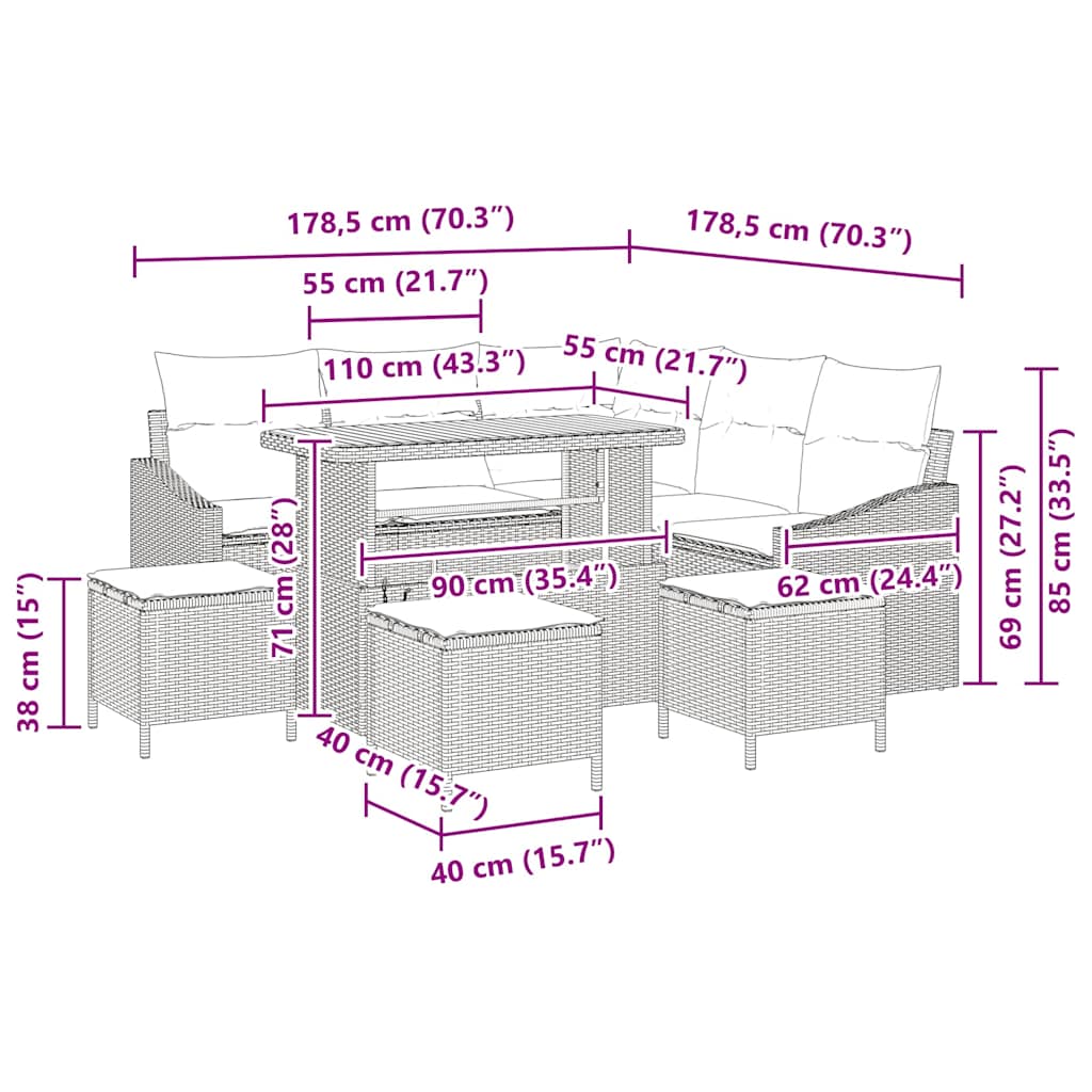 Tuinbankenset met kussen met opslag 9 pcs Beige Poly riet is nu te koop bij PeponiXL, paradijselijk wonen!
