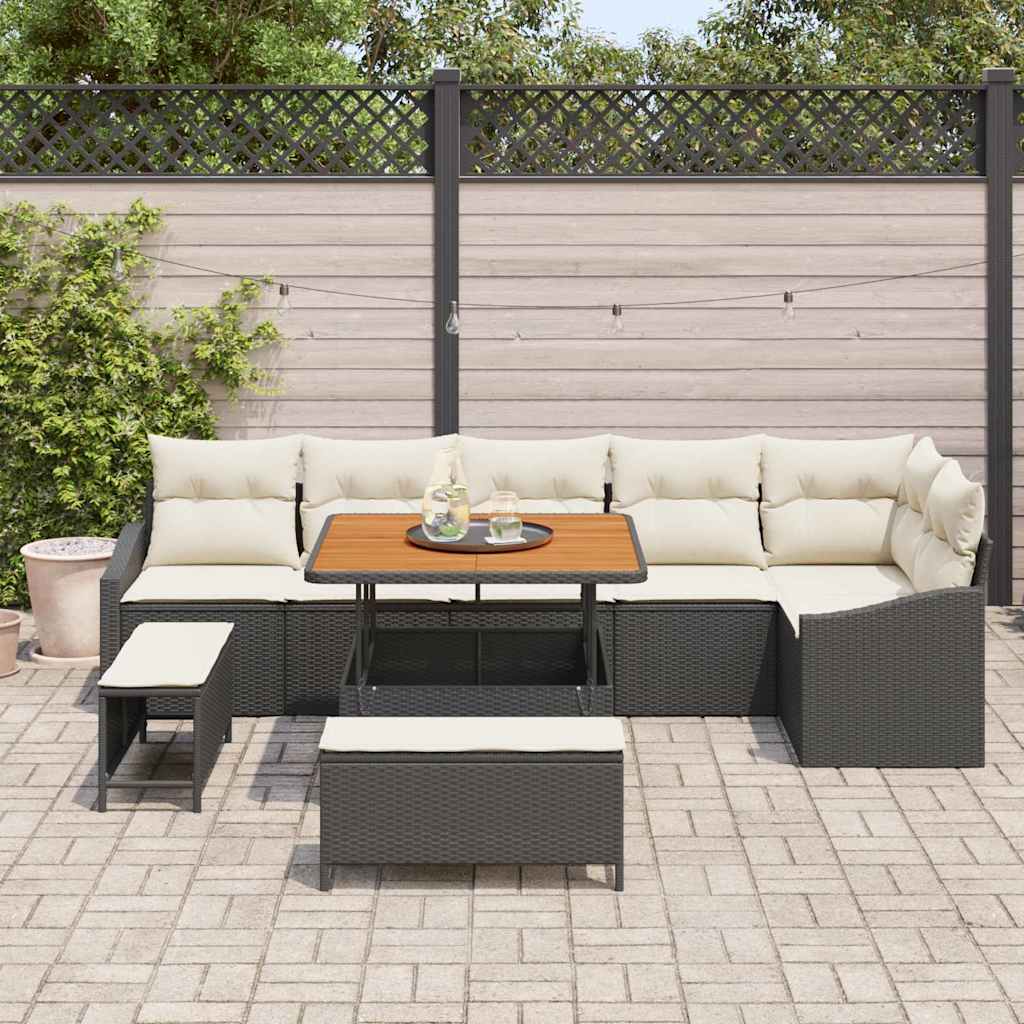 Tuinbankenset met kussen met opslag 9 pcs Zwart Poly riet is nu te koop bij PeponiXL, paradijselijk wonen!
