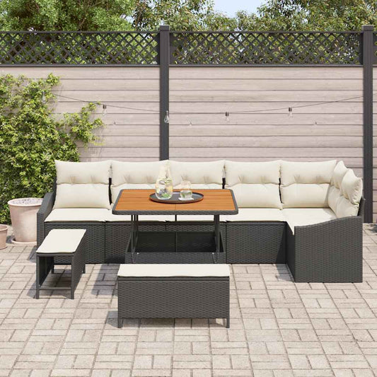 Tuinbankenset met kussen met opslag 9 pcs Zwart Poly riet is nu te koop bij PeponiXL, paradijselijk wonen!