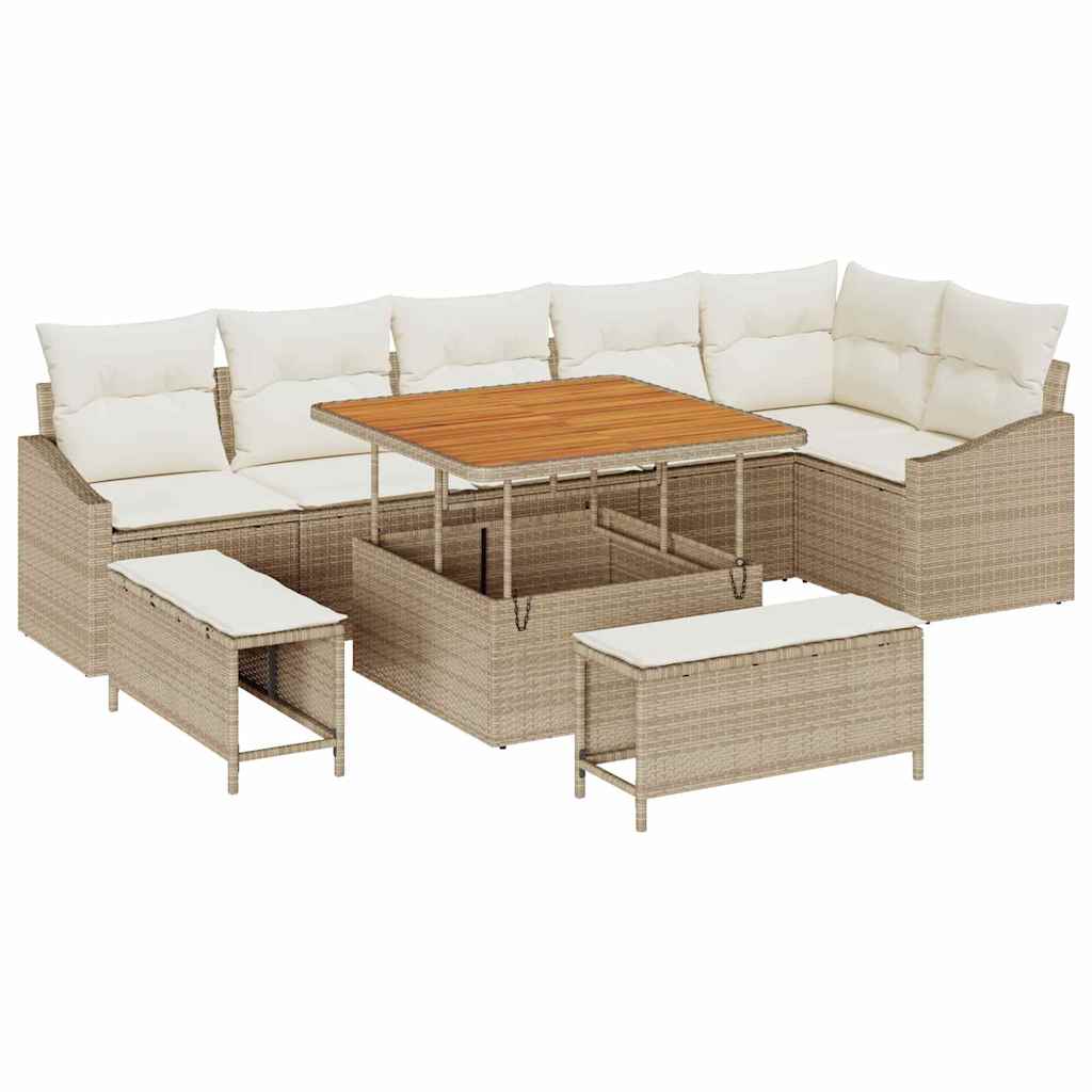 Tuinbankenset met kussen met opslag 9 pcs Beige Poly riet is nu te koop bij PeponiXL, paradijselijk wonen!