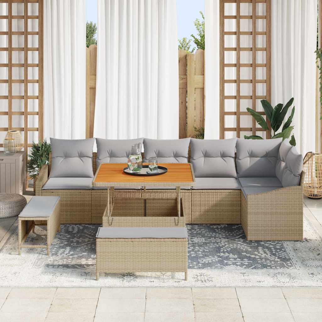 Tuinbankenset met kussen met opslag 9 pcs Beige Poly riet is nu te koop bij PeponiXL, paradijselijk wonen!