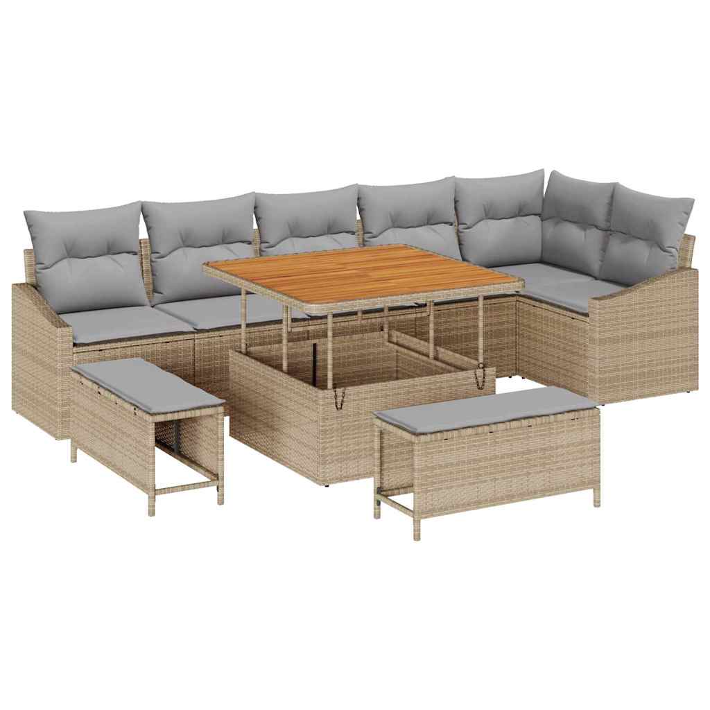 Tuinbankenset met kussen met opslag 9 pcs Beige Poly riet is nu te koop bij PeponiXL, paradijselijk wonen!