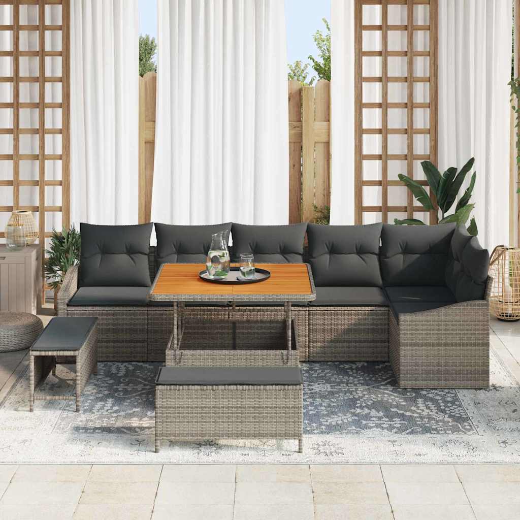 Tuinbankenset met kussen met opslag 9 pcs Grijs Poly riet is nu te koop bij PeponiXL, paradijselijk wonen!