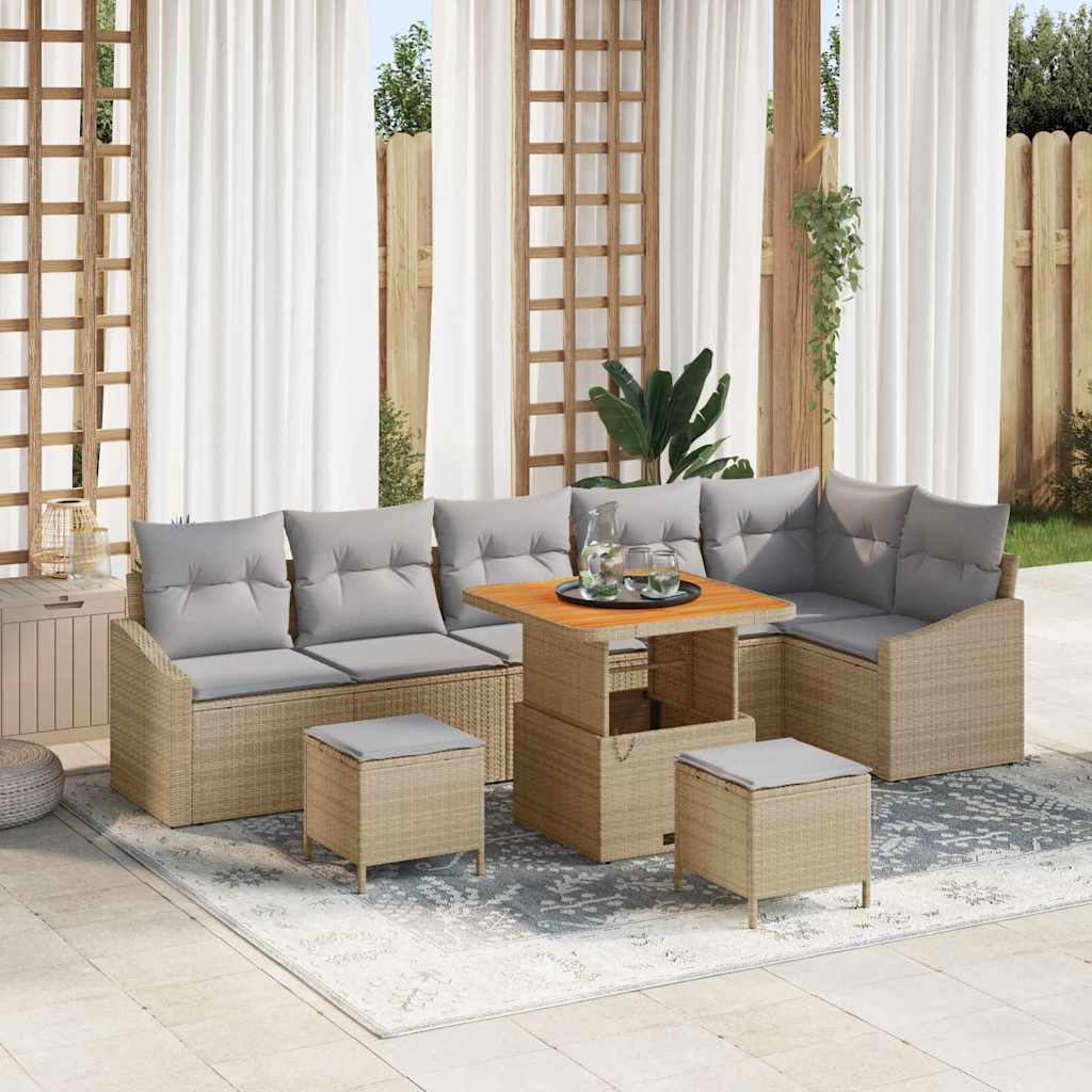 Tuinbankenset met kussen met opslag 9 pcs Beige Poly riet is nu te koop bij PeponiXL, paradijselijk wonen!