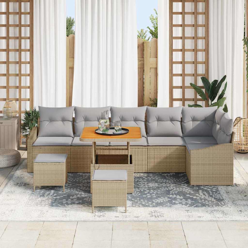 Tuinbankenset met kussen met opslag 9 pcs Beige Poly riet is nu te koop bij PeponiXL, paradijselijk wonen!