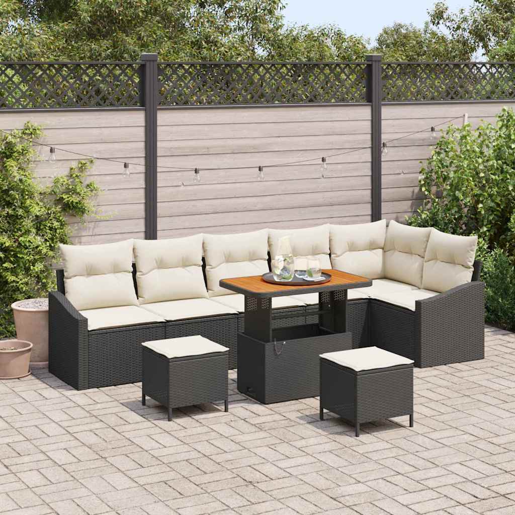 Tuinbankenset met kussen met opslag 9 pcs Zwart Poly riet is nu te koop bij PeponiXL, paradijselijk wonen!