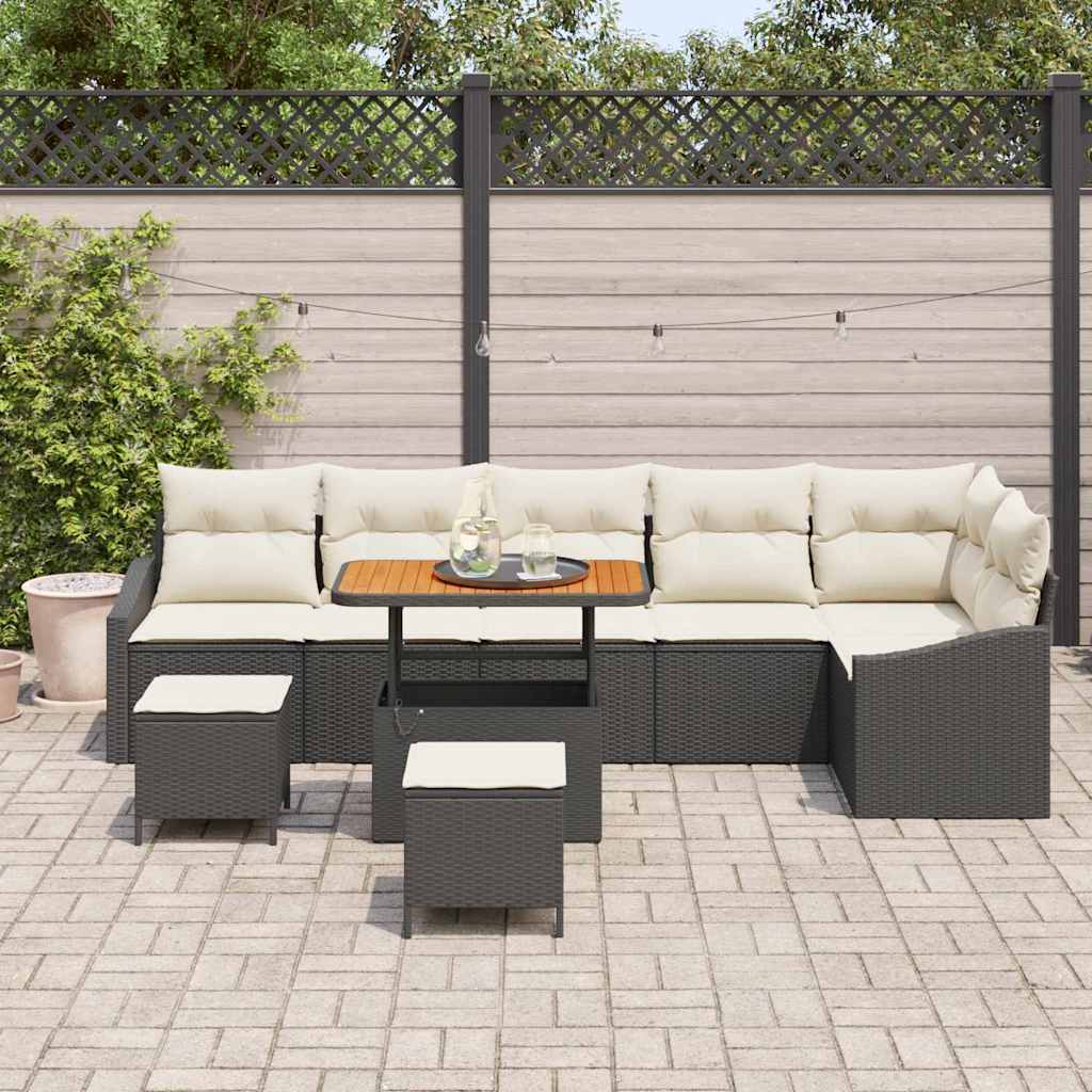 Tuinbankenset met kussen met opslag 9 pcs Zwart Poly riet is nu te koop bij PeponiXL, paradijselijk wonen!