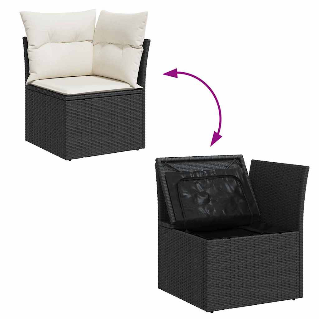 Tuinbankenset met kussen met opslag 9 pcs Zwart Poly riet is nu te koop bij PeponiXL, paradijselijk wonen!