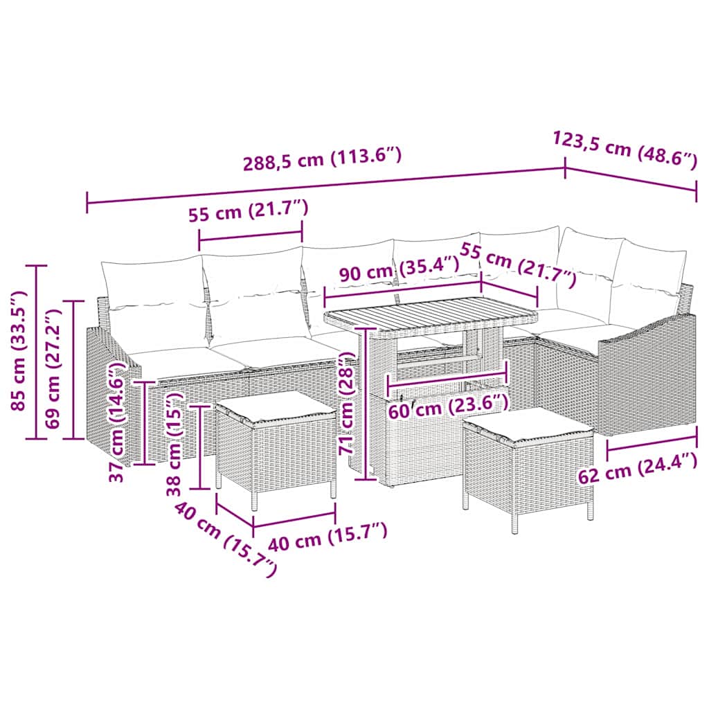 Tuinbankenset met kussen met opslag 9 pcs Beige Poly riet is nu te koop bij PeponiXL, paradijselijk wonen!