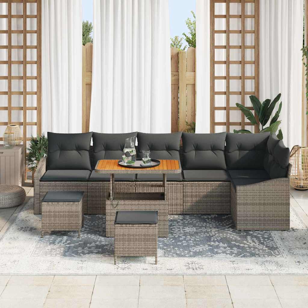 Tuinbankenset met kussen met opslag 9 pcs Grijs Poly riet is nu te koop bij PeponiXL, paradijselijk wonen!