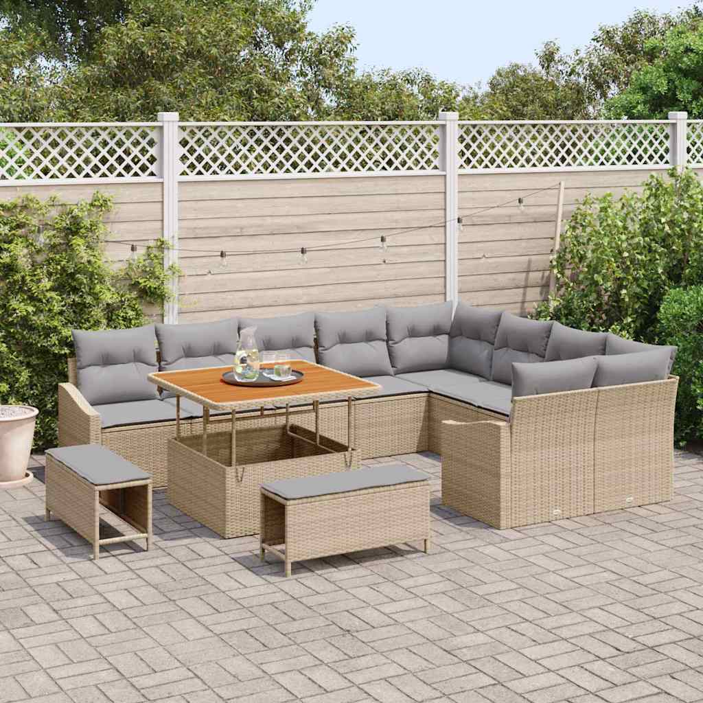 Tuinbankenset met kussen met opslag 12 pcs Beige Poly riet is nu te koop bij PeponiXL, paradijselijk wonen!